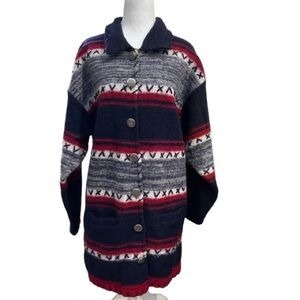 Christopher & Banks Norwegian Woven Isle Blanket Jacket Wool Geometric Size L